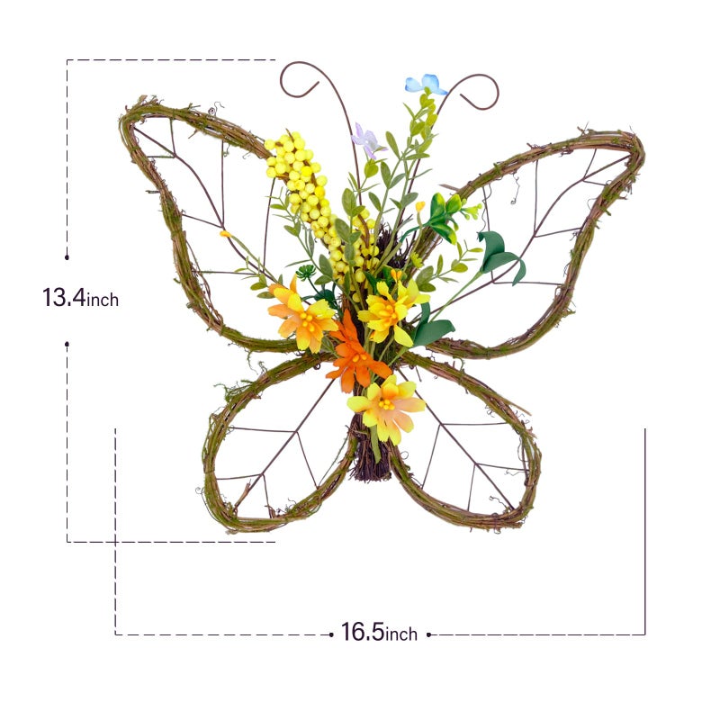 idyllic Butterfly Shaped Wreath with Pastel Berries and Floral Spring Artificial Wreaths for Front Door Decor - Image 2